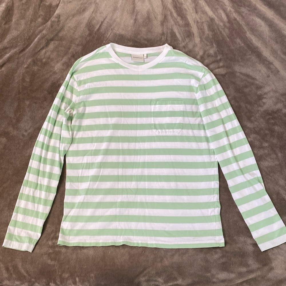 Richer Poorer M green/white stripe long sleeve t-shirt